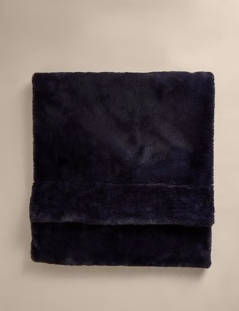 M&S Supersoft Fluffy Faux Fur Large Throw in Navy Blue