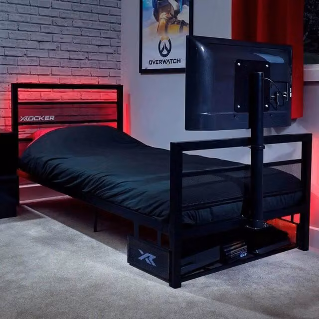 X Rocker Basecamp RGB Gaming TV Bed with App Controlled LED Lighting in Black, Single (W: 90 cm, D: 200 cm) – 1