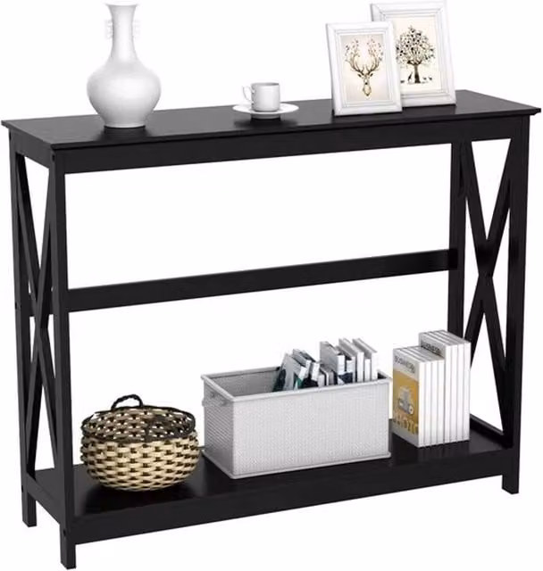 Kelvenix Black 2-Tier X-Frame Console Table – 1