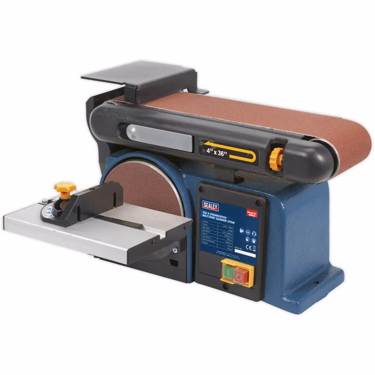 Loops Portable Table Mounted Disc and Belt Sander, 370W 230V, Blue/Multicolour, Disc Diameter: 150 mm, Belt Diameter: 100 mm – 5