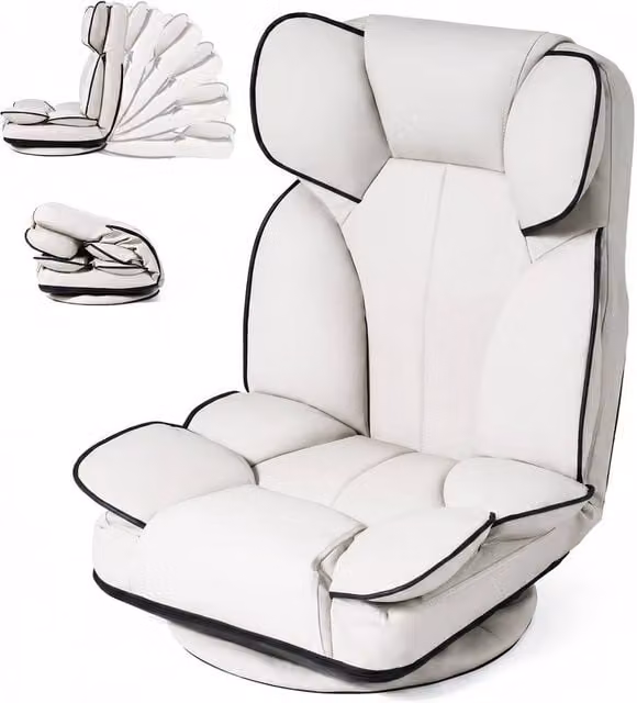 Gymax 360 Degree Swivel Floor Gaming Chair and Folding Lazy Lounger Couch in White – 1