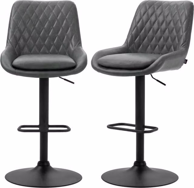 HOMCOM Set of 2 Retro Swivel Bar Stools in Grey Synthetic Leather with Metal Base