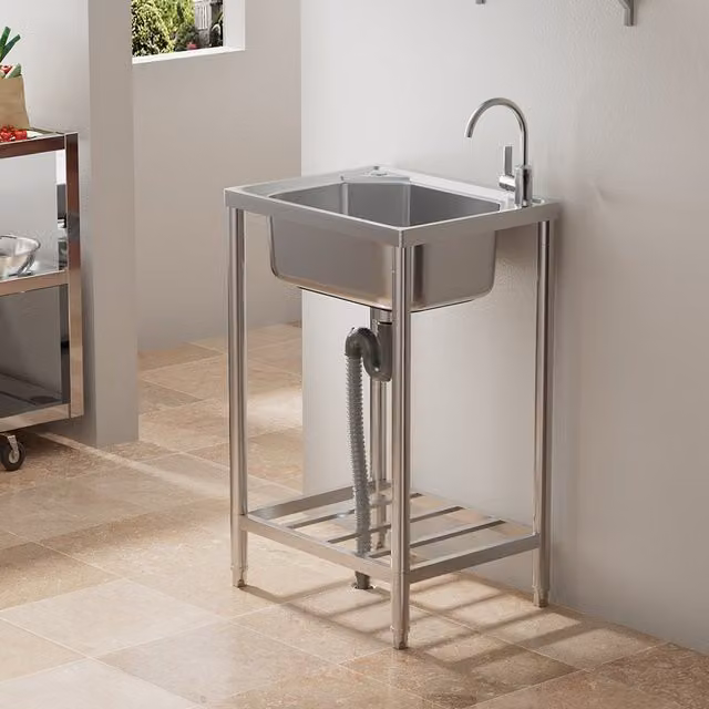 Livingandhome Built-in Single Bowl Stainless Steel Kitchen Sink in Silver