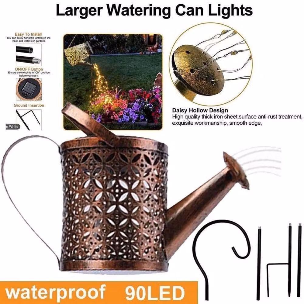 EONLION Solar Powered LED String Light with Watering Can and Hook in Bronze, Warm White, Height: 100 cm – 4