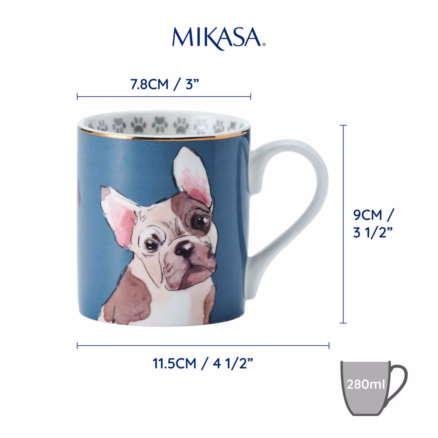 Mikasa French Bulldog Porcelain Mug, 280ml, Blue and Gold – 3