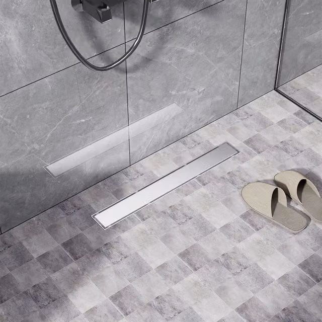 Living and Home 50cm Stainless Steel 2-in-1 Siphonic Linear Shower Drain in Silver with Odour Trap and Hair Filter