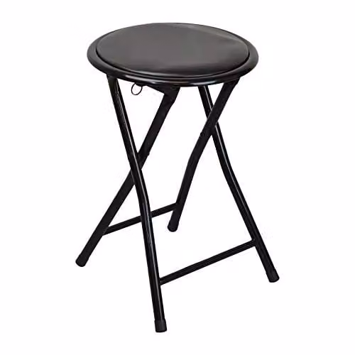 Harbour Housewares Black Padded Folding Stool with Metal Frame and Synthetic Leather Seat – 1