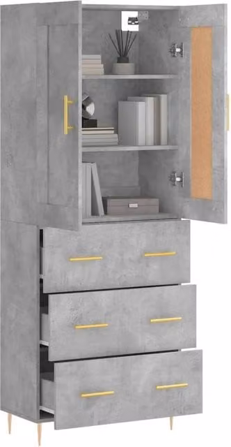 Berkfield Home Modern Highboard in Concrete Grey with Hinged Doors and Internal Shelves, W/D/H: 69.5 x 34 x 180 cm
