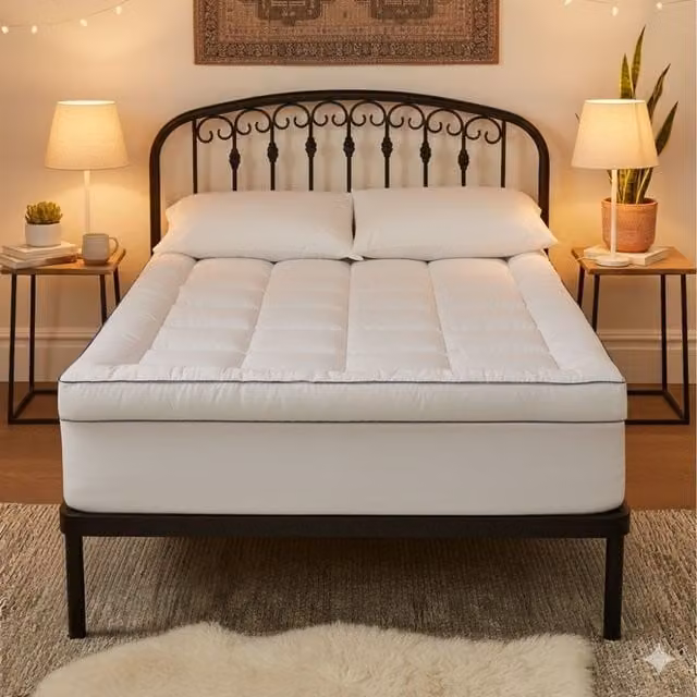 MHG Living Soft Microfibre Mattress Topper Protector, White, W: 140 cm x L: 200 cm, 5 cm Thick