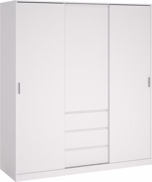 Furniture To Go Naia Wardrobe with 2 Sliding Doors and 3 Internal Drawers in Jackson Hickory Oak and White