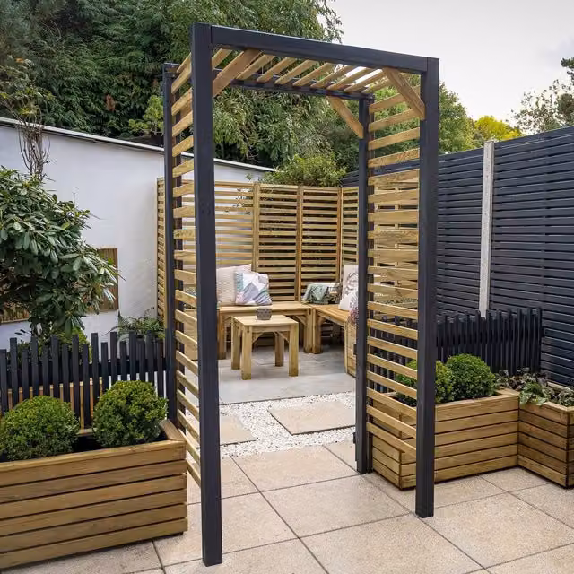 Forest Garden Slatted Wood Garden Arch in Brown or Black