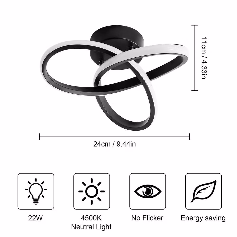 Pheashine Black Twisted Loop LED Ceiling Light, 22W, 4500K Neutral White, Diameter: 25 cm – 2