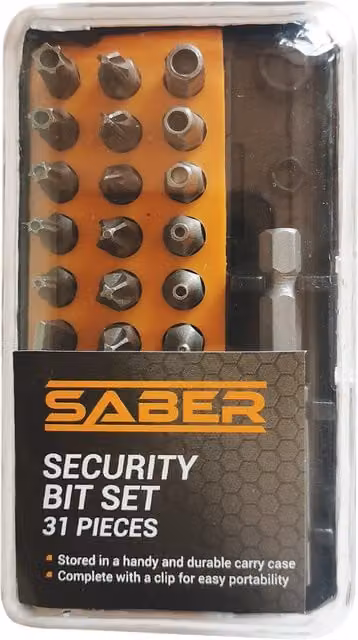 Saber 31 Piece Black Security Screwdriver Bit Set in Chrome Vanadium Steel