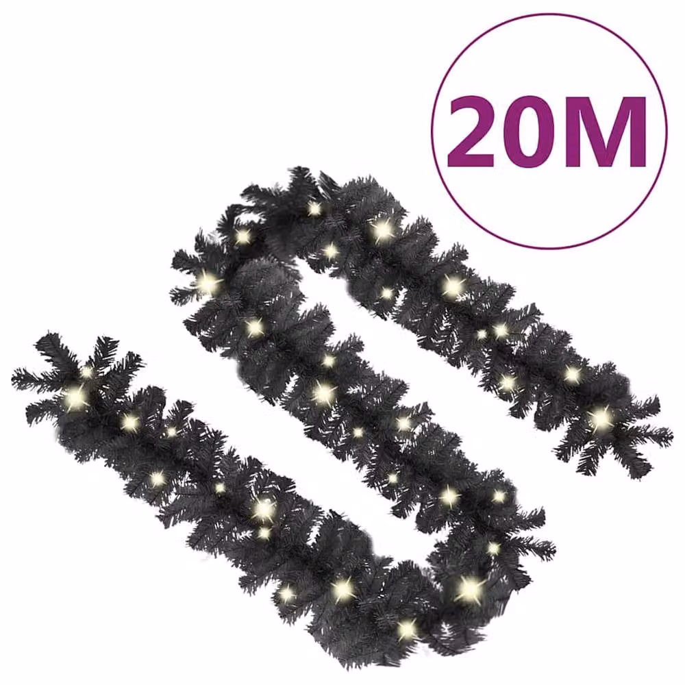 Berkfield Home Christmas Garland with Warm White LED Lights, 20 m, Black – 7
