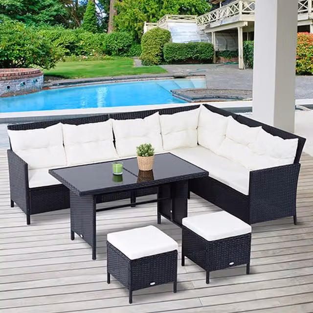 Outsunny 6 Piece Modern Rattan Garden Sofa Set with Cushions in Black and Grey