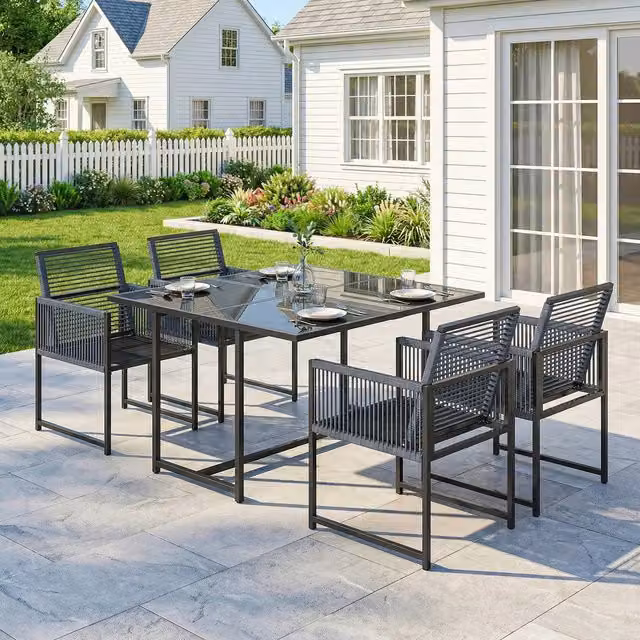 Outsunny 5 Piece Patio Dining Set with Square Glass Top Table and Chairs in Anthracite Grey
