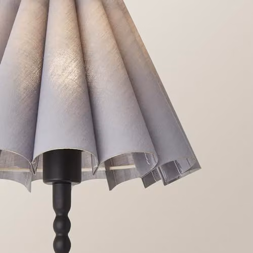 ValueLights Maeve Black Bobbin Bobble Table Lamp with Grey Scallop Pleated Fabric Shade and LED Bulb – 3