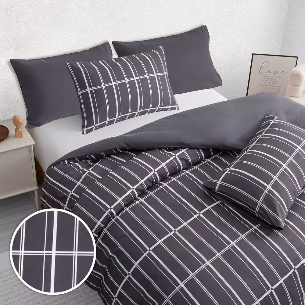 Pamposh Reversible Microfibre Duvet Cover and Pillowcase Set in Anthracite Grey, Single Size – 4