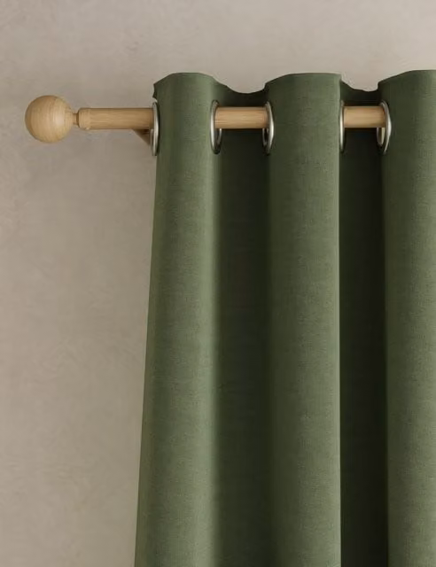 M&S Green Brushed Eyelet Blackout Thermal Curtains