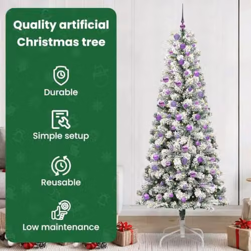 vidaXL Artificial Hinged Christmas Tree in Green and White, Height: 240 cm – 4