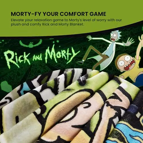 Rick & Morty Fleece Blanket, Multicolour Black and Green, W/D: 150 x 130 cm – 3