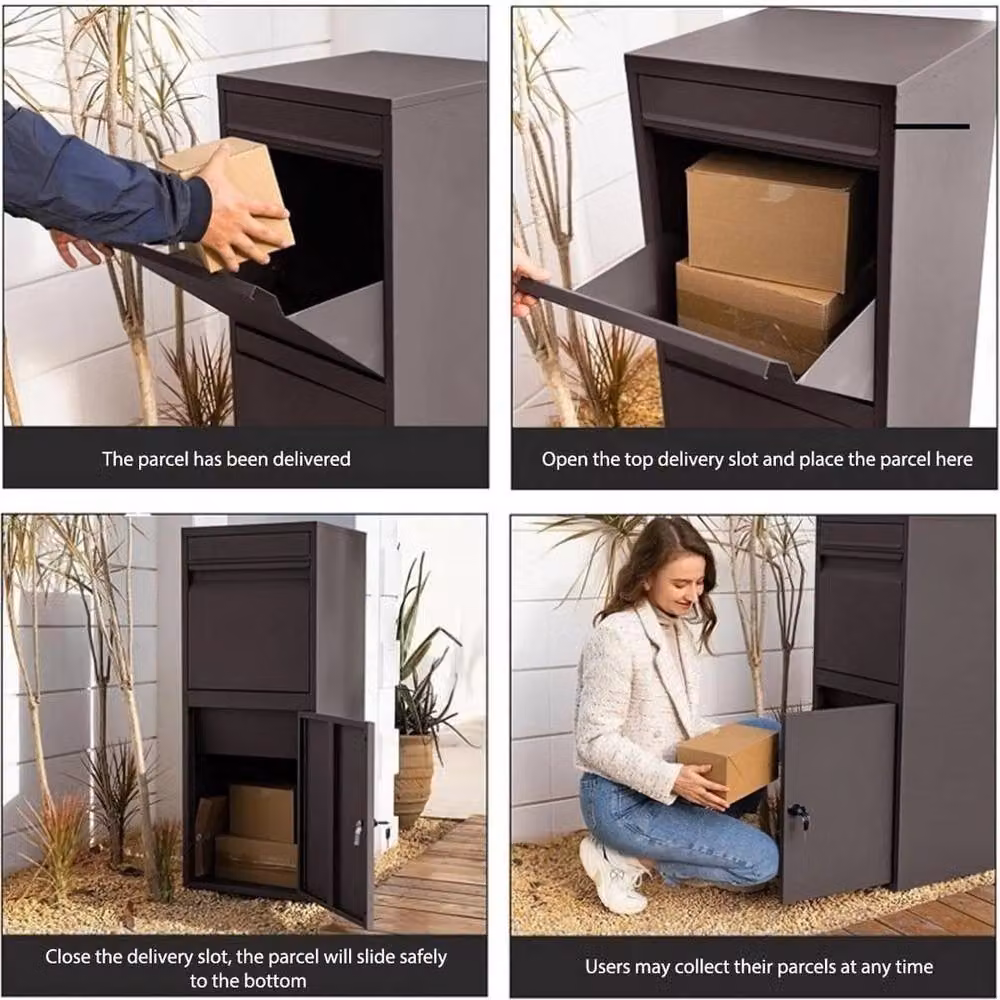 NESTLUNE Extra Large Lockable Outdoor Parcel Delivery Drop Box in Black Galvanised Steel W/D/H: 50 x 32 x 32 cm – 4