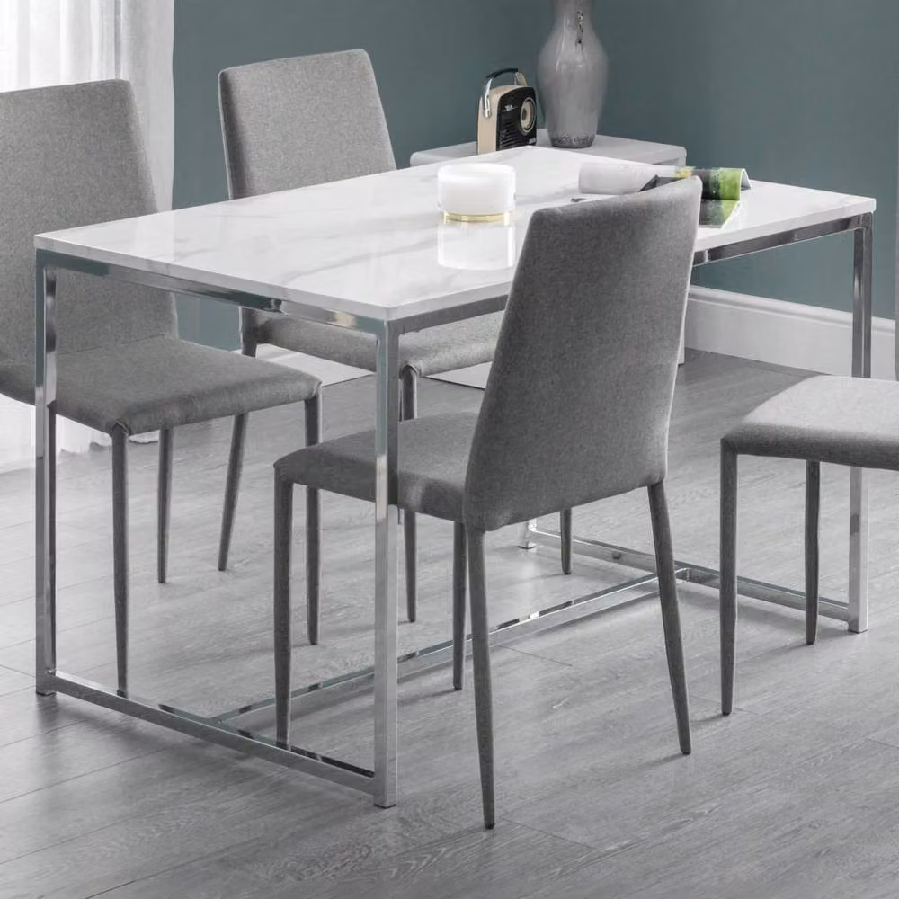 Cheshire Premium Scalino Modern Rectangular Dining Table in White and Multicolour Marble with Glossy Metal Finish, Width: 120 cm – 2