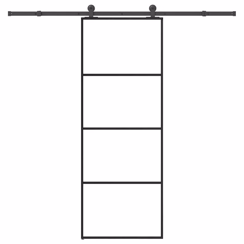Berkfield Home Sliding Door with Hardware Set in Black, ESG Glass and Aluminium, W: 76 cm, H: 205 cm – 1