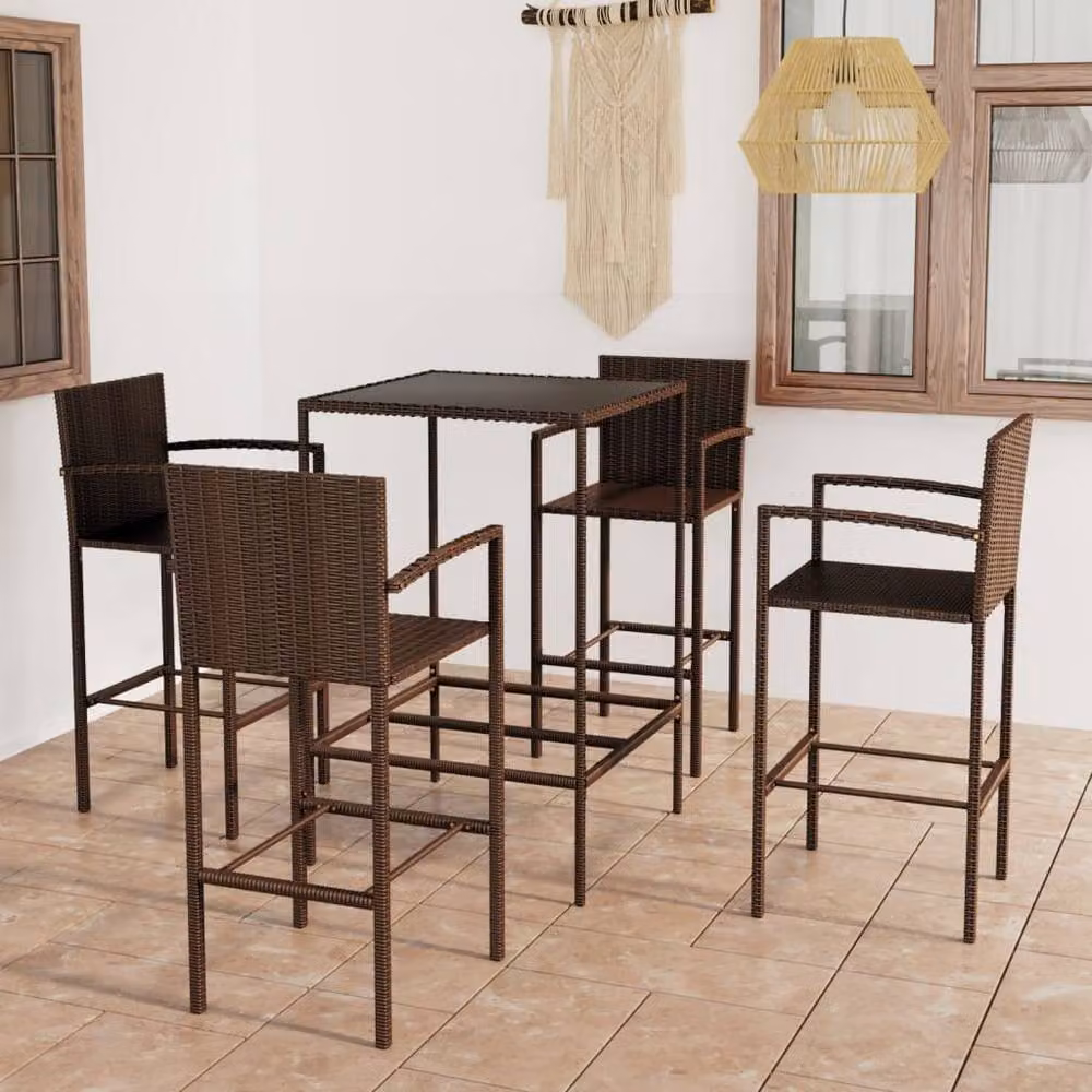 Berkfield Home 5 Piece Modern Garden Bar Set in Brown Poly Rattan – 2