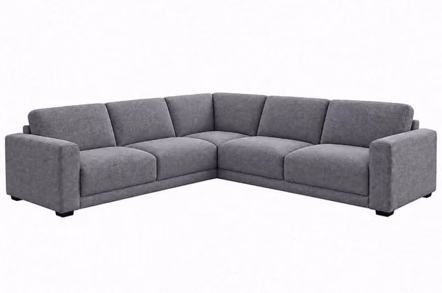 Furnishings For Less UK Melrose Grey 5 Seater L-Shaped Corner Sofa with Woven Fabric and Scatter Cushions