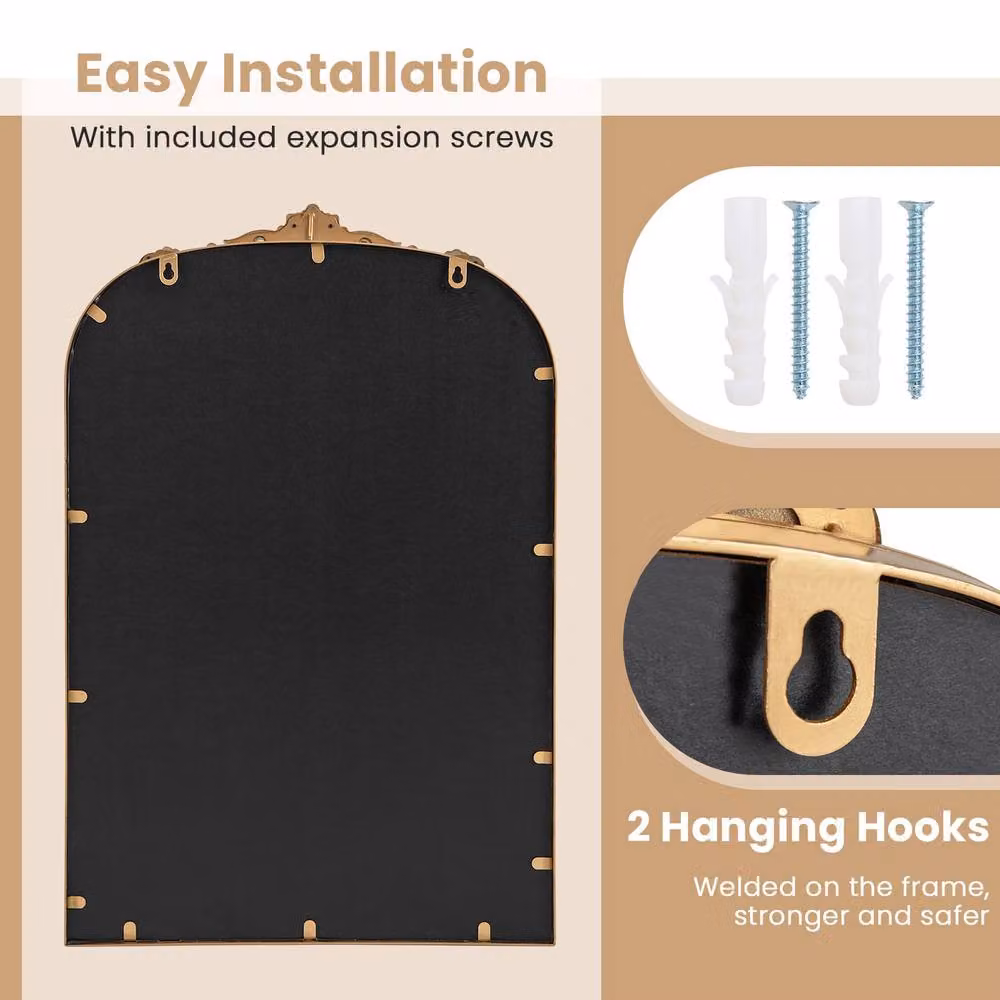 Costway Antiqued Gold Arched Wall Mirror, W: 76 cm, H: 51 cm – 2