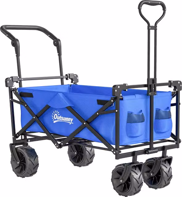 Outsunny Folding Trolley Storage Wagon with Canopy and Handle in Blue