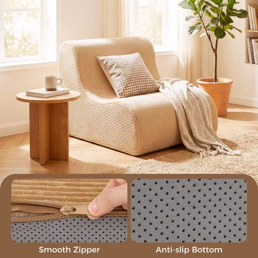 Costway Bean Bag Chair for Adults in Beige with Removable Fabric Cover – 4