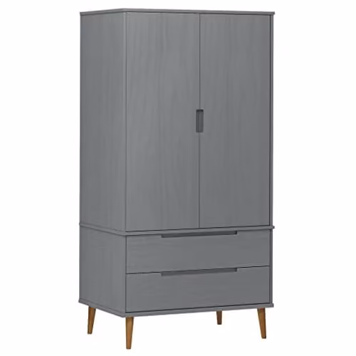 vidaXL MOLDE Grey Wardrobe in Lacquered Solid Pine with Integrated Drawers, W/D/H: 90 x 55 x 175 cm – 1