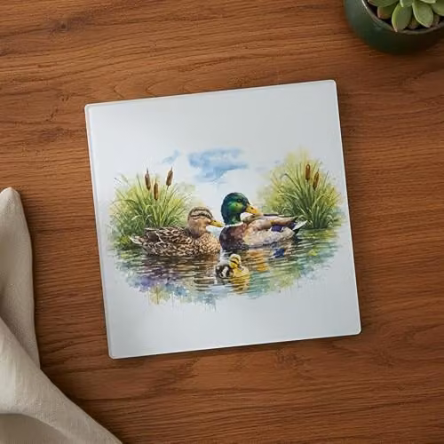 Purely Home Mallard Ducks Glass Hot Pot Stand, Square Non-Slip Kitchen Trivet, Multicolour and White, W/D: 20 x 20 cm – 2