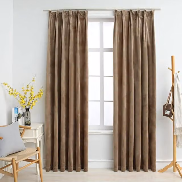 Berkfield Home Blackout Velvet Curtains with Hooks, Beige, 2 Pack, W: 140 cm, H: 175 cm – 1