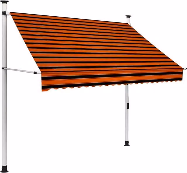 Berkfield Home Manual Retractable Folding Arm Awning in Orange and Brown Striped Polyester and Steel, Width: 200 cm – 1