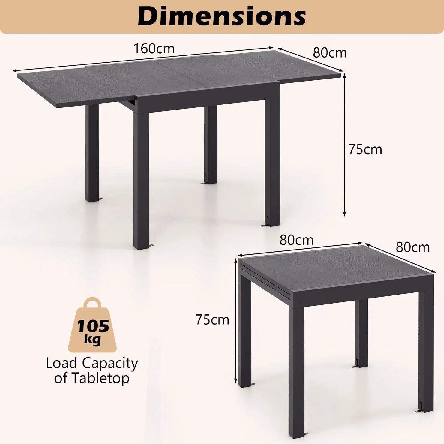 Gymax Expandable Grey Aluminium Patio Dining Table for 4-6 People – 1