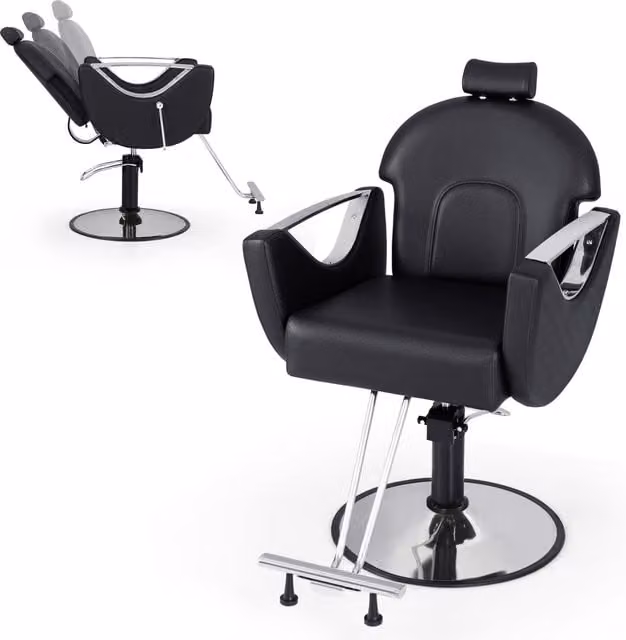 Costway Reclining Barber Chair with 360 Degree Swivel for Professional Hair Styling in Black