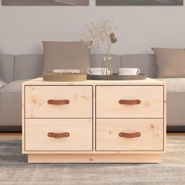 Berkfield Home Beautiful Coffee Table in Natural Solid Pine, W/D/H: 80 x 80 x 45 cm – 1