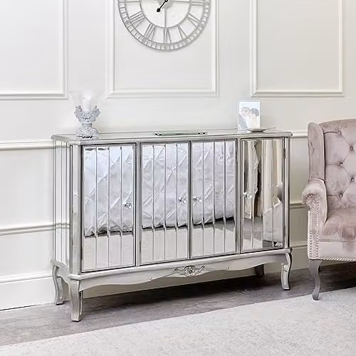 Melody Maison Tiffany Range Silver Mirrored Wardrobe and Large Sideboard – 2
