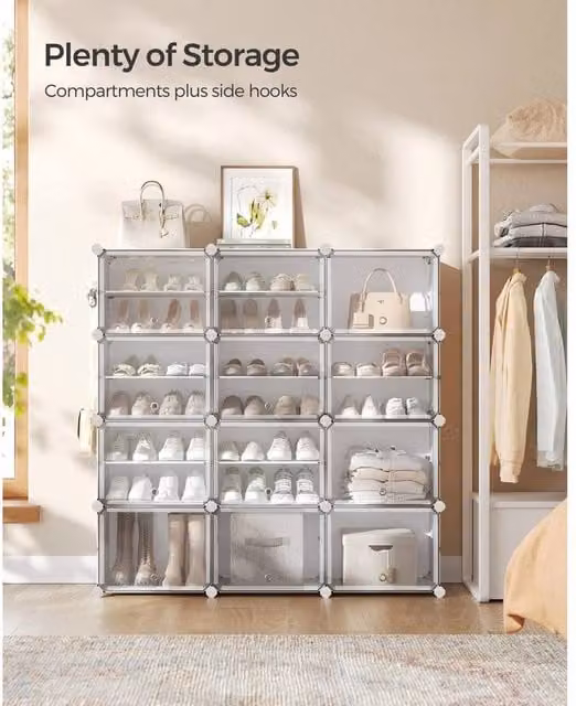 KORVIXA White Freestanding Shoe Rack with Back Panel, Width: 100 cm
