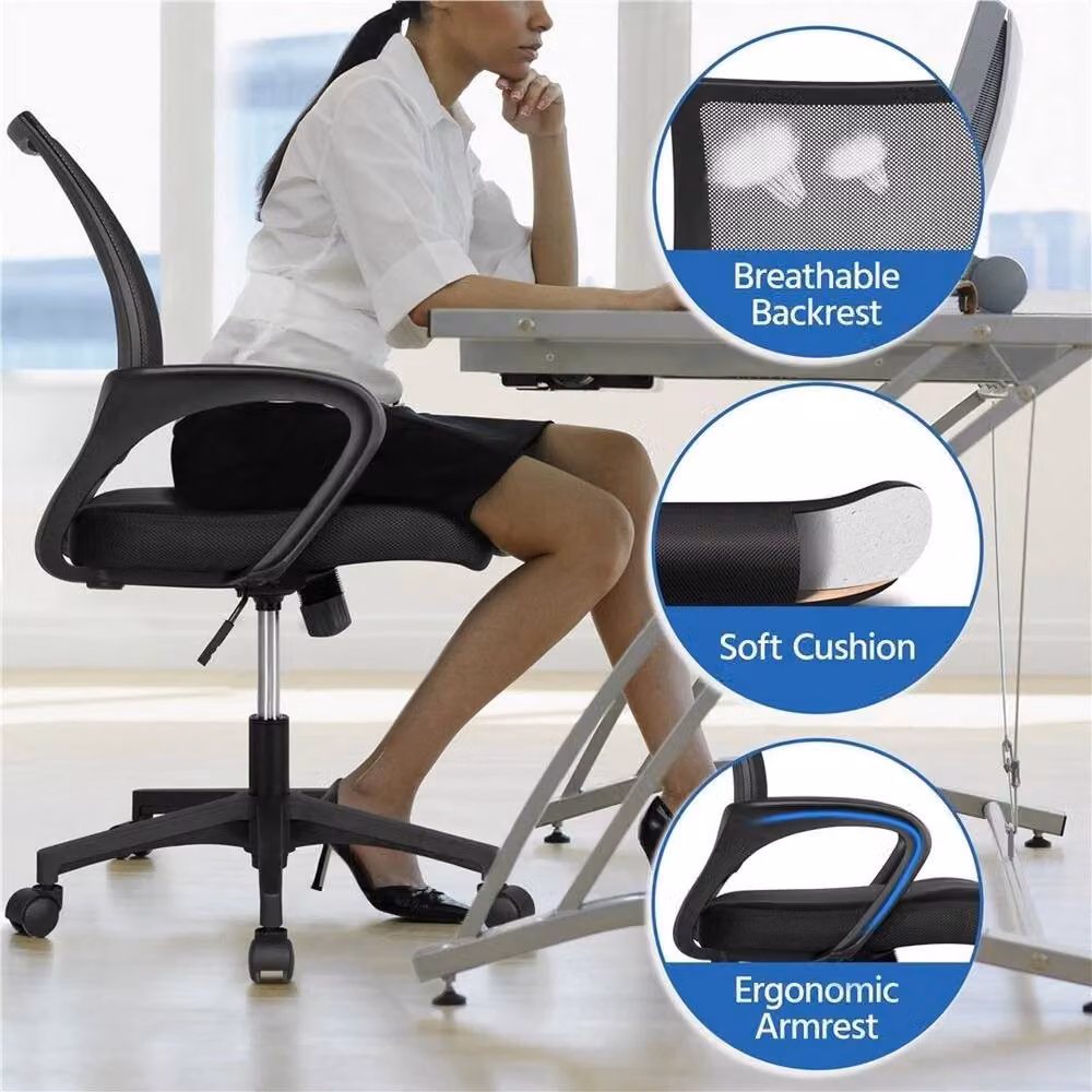 FLAVORA Black Fabric Task Chair for Home Office with Armrests – 6