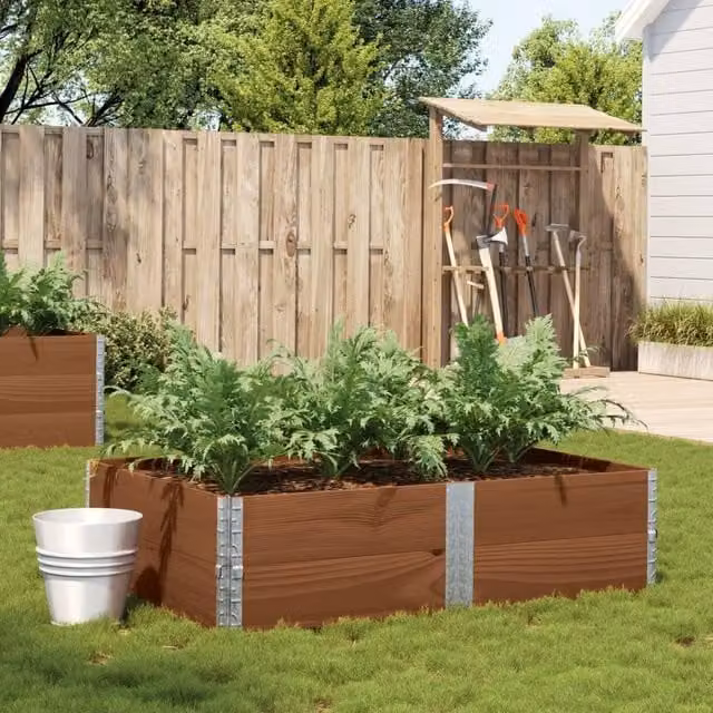 Berkfield Home Garden Brown Wooden Raised Bed Planter with Galvanised Steel, W: 150 cm, D: 100 cm – 1