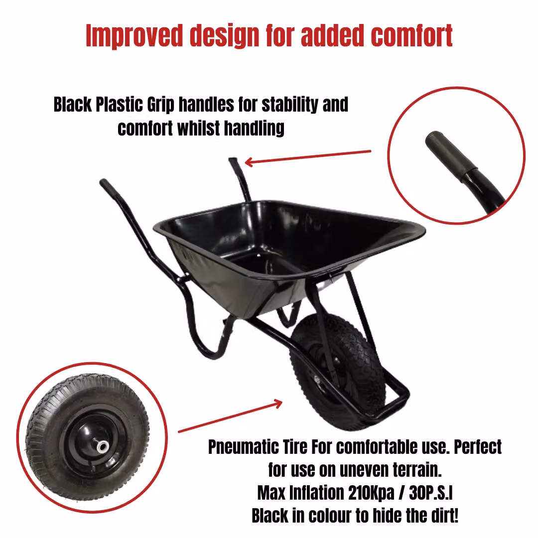 Samuel Alexander Heavy Duty Outdoor Galvanised Metal Garden Wheelbarrow, 90 Litre Capacity, 150kg Load, Black – 4