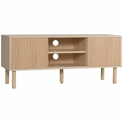 HOMCOM Classic Beige Wood TV Stand Cabinet with Media Compartments, W/D/H: 115 x 40 x 49 cm – 1