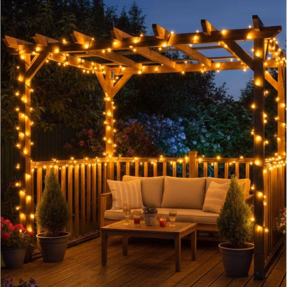Pegdev LED String Lights in Warm White with Black Rubber Cable, IP65 Waterproof for Indoor and Outdoor Use, 5m – 3