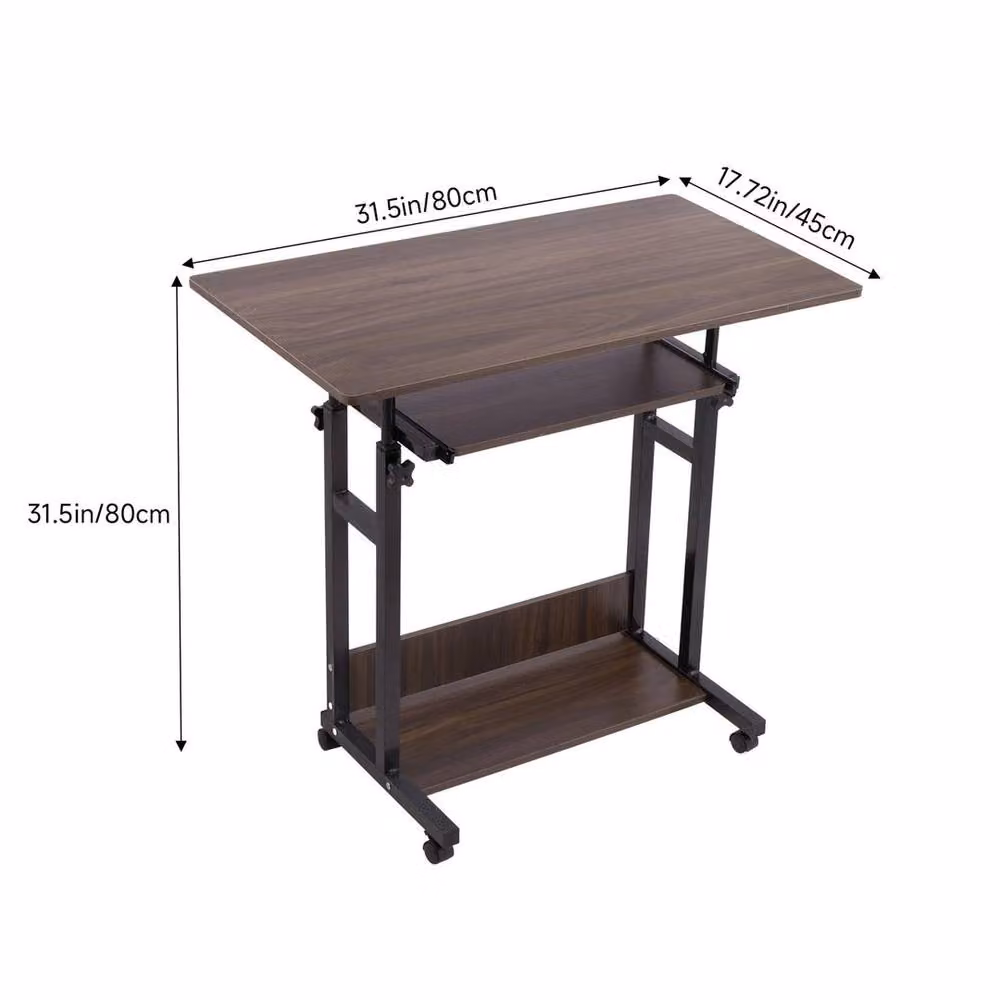 Hinsinc Height Adjustable Computer Desk in Brown with Castors, W/D: 80 x 45 cm – 2