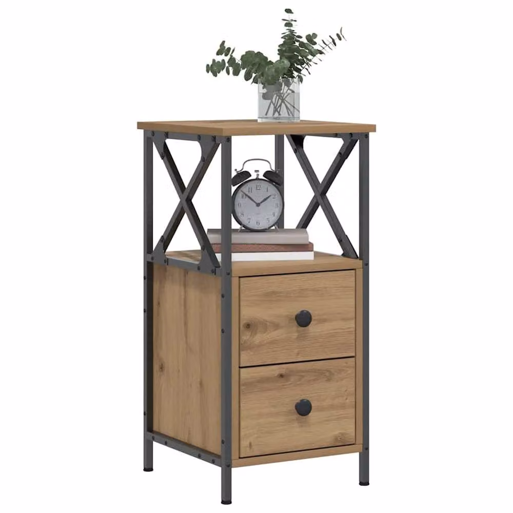Berkfield Home Artisan Oak Bedside Cabinet in Brown, W/D/H: 34 x 35.5 x 70 cm – 2
