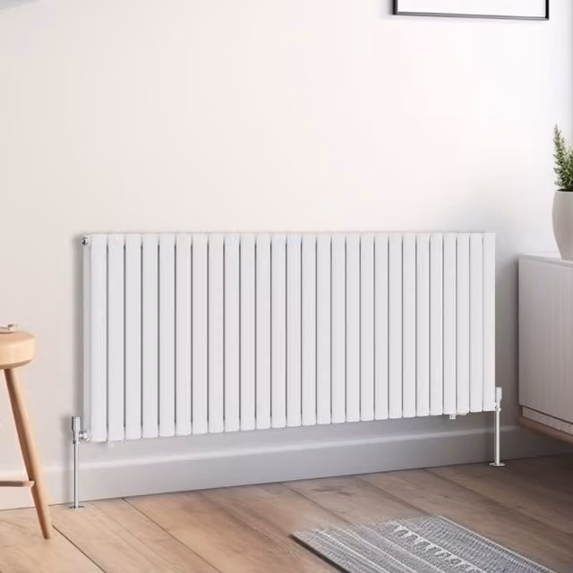 Right Radiators Oval Double Panel Horizontal Radiator, White, H: 60.0 cm, W: 159.3 cm